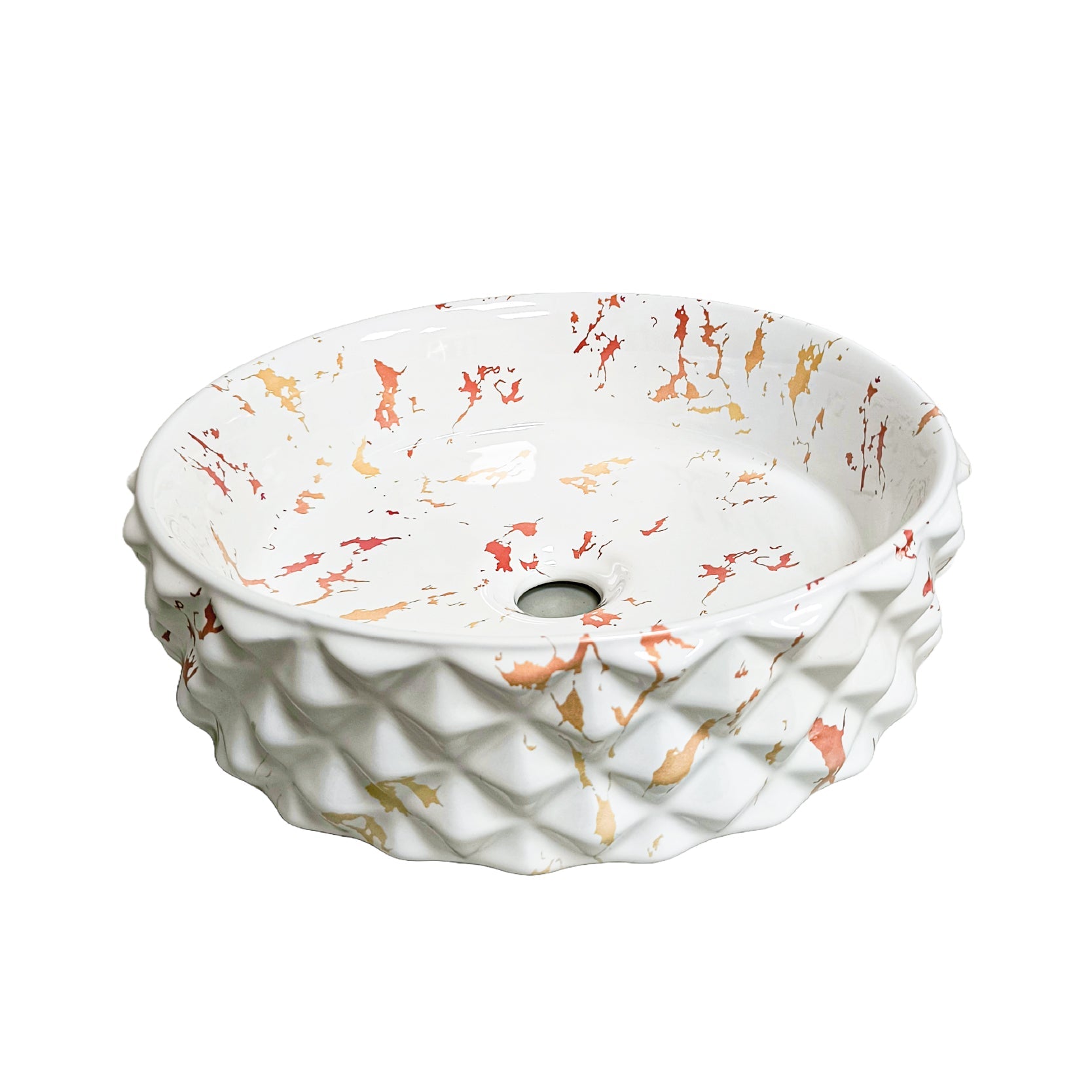 Bowl Loza (456-4) Mod.Circular Marmoleado Blanco C/Rojo Diamante 37.5X37.5X12 - Fratelli